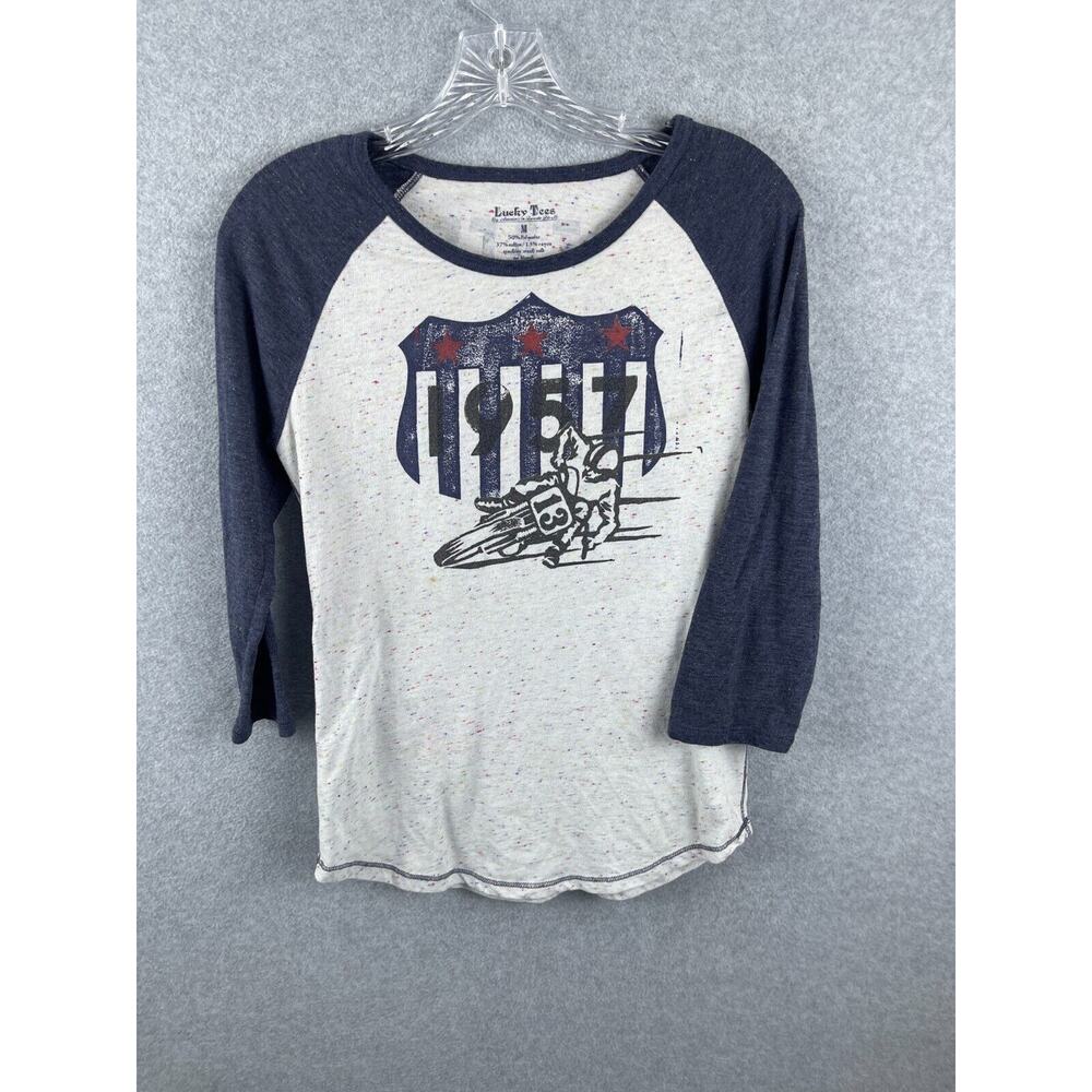 Lucky Tees Board‎ Track Motorcycle Racing Shirt Womens M Gray 3/4 Sleeve Tee